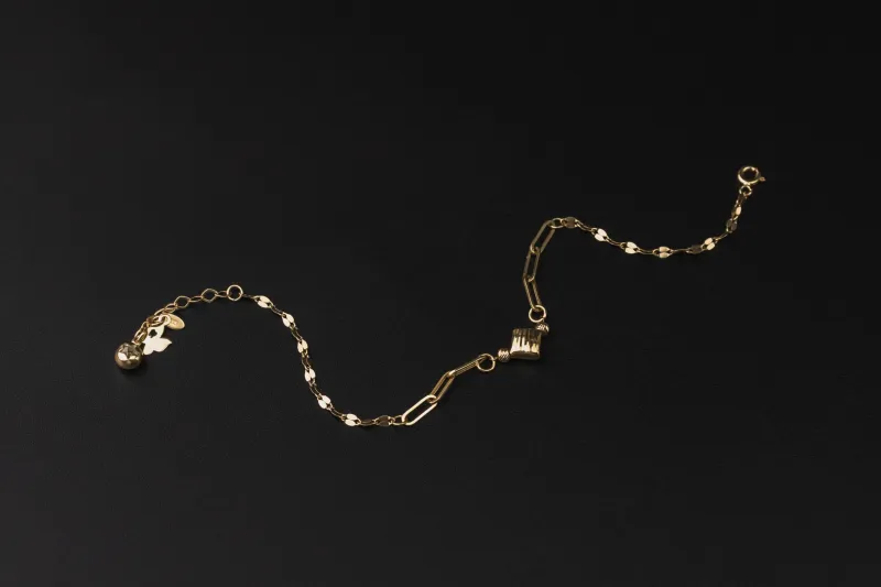14ct Yellow Gold Geometric Mixed Chain Cubic Zirconia Bracelet 8" 2.1g