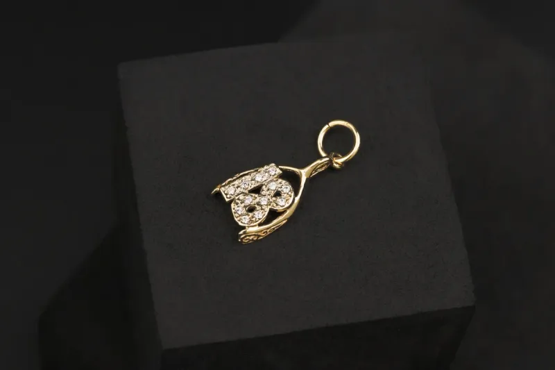 9ct Yellow Gold Cubic Zirconia 18 Wishbone Pendant 1.4g