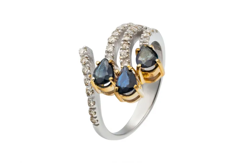 18ct White Gold Diamond & Sapphire Dress Ring – 1.29ct Sapphire & 0.34ct Diamonds