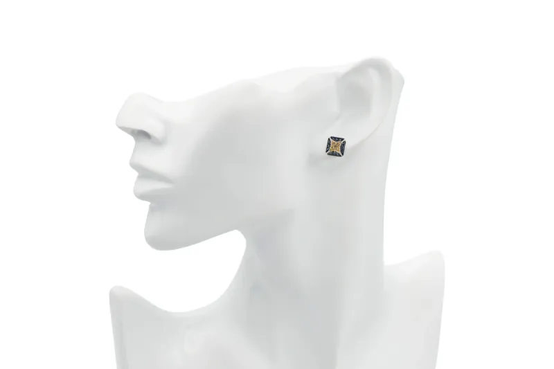 9ct White Gold Square White & Blue Diamond Stud Earrings 0.30ct