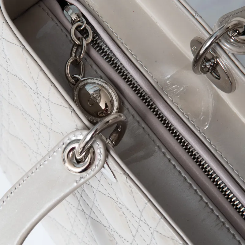 Dior Large Lady Dior Grey Patent Leather Bag