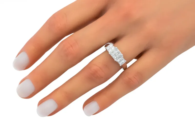 18ct White Gold Princess Cut Diamond Cluster Ring 0.75ct