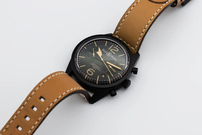Bell & Ross Chronograph Heritage PVD 41mm Tan Leather BR126-94-SC 2017