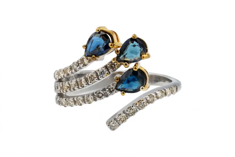 18ct White Gold Diamond & Sapphire Dress Ring – 1.29ct Sapphire & 0.34ct Diamonds
