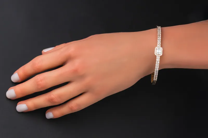18ct Rose Gold Diamond Baguette & Round Bracelet 1.12ct