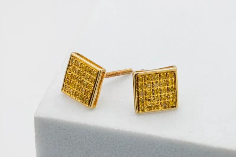 9ct Yellow Gold Square Yellow Stone Cluster Stud Earrings 0.10ct