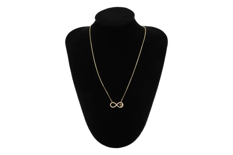 14ct Yellow Gold Cubic Zirconia Infinity Necklace 17" 2.20g