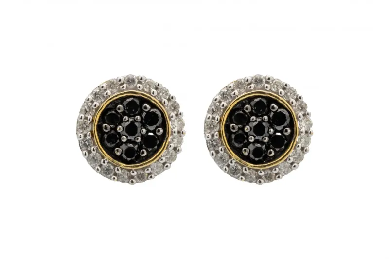 9ct Yellow Gold Black & White Diamond Circle Stud Earrings  1.00ct