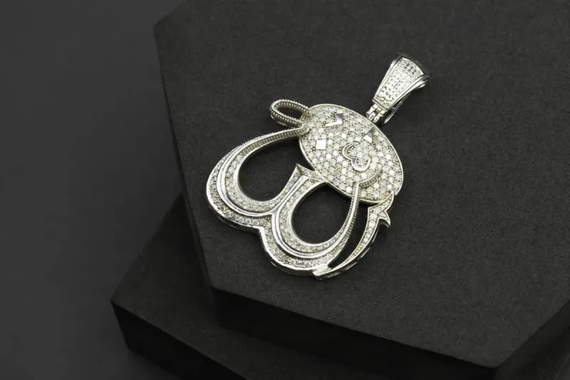 9ct White Gold Diamond Allah Pendant 1.30cts
