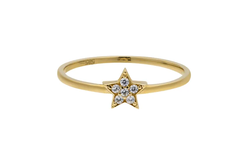14ct Yellow Gold Star Cubic Zirconia Ring 1g
