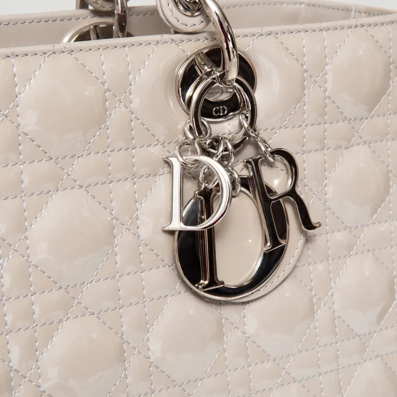 Dior Large Lady Dior Grey Patent Leather Bag