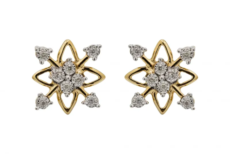 14ct Yellow Gold Snowflake Diamond Stud Earrings 0.10ct