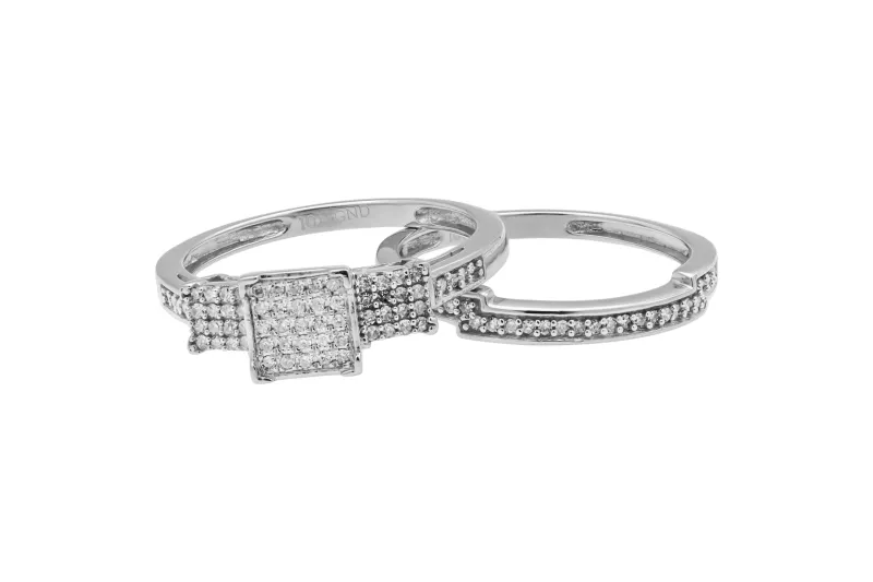9ct White Gold Diamond Engagement Ring and Band Set 0.25ct 3.7g