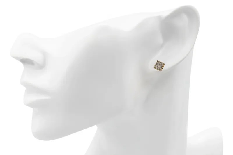 9ct Yellow Gold Square Diamond Cluster Stud Earrings 0.10ct