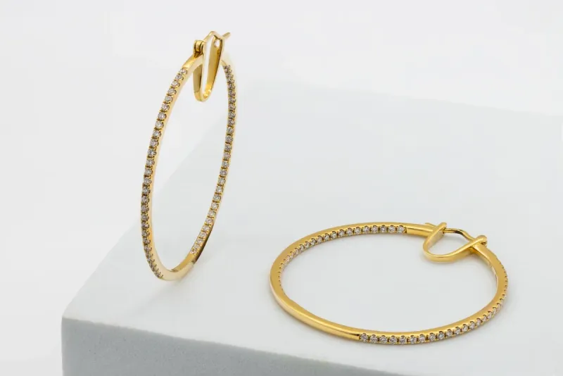 18ct Yellow Gold Diamond Hoop Earrings 1.05ct 11.1g