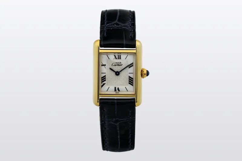 Cartier Must de Cartier Tank 22mm Vermeil Black Leather 1613 Circa 1990s