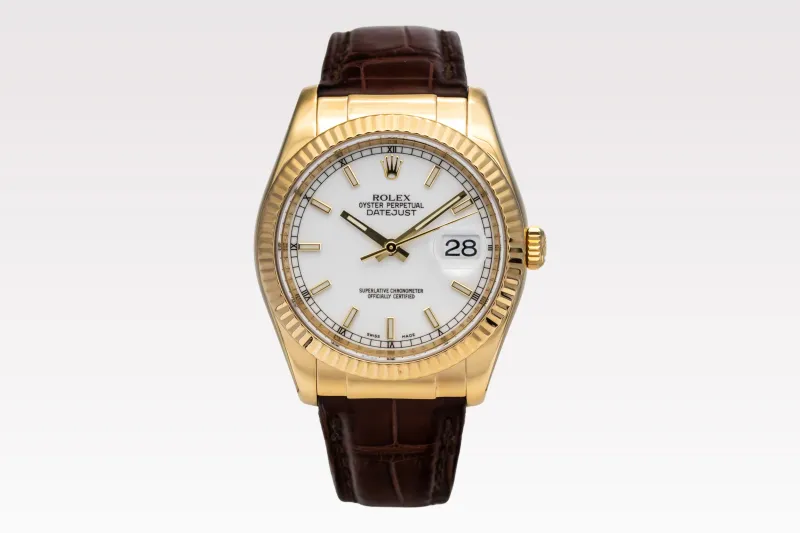 Rolex DateJust 36mm Brown Leather Strap 116138 2010