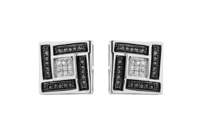 9ct White Gold Square White & Black Diamond Stud Earrings 0.15ct 3.0g