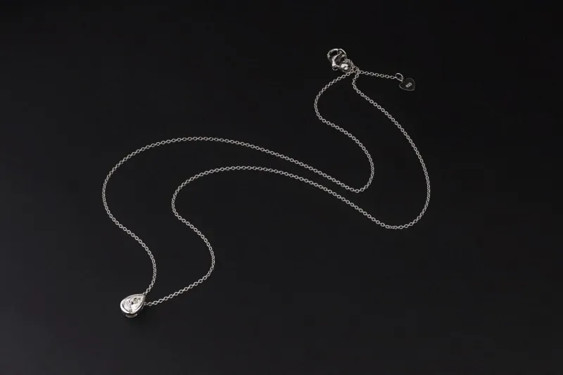 Gold Sterling Silver Lab Grown Pear Cut Diamond Necklace 0.50ct