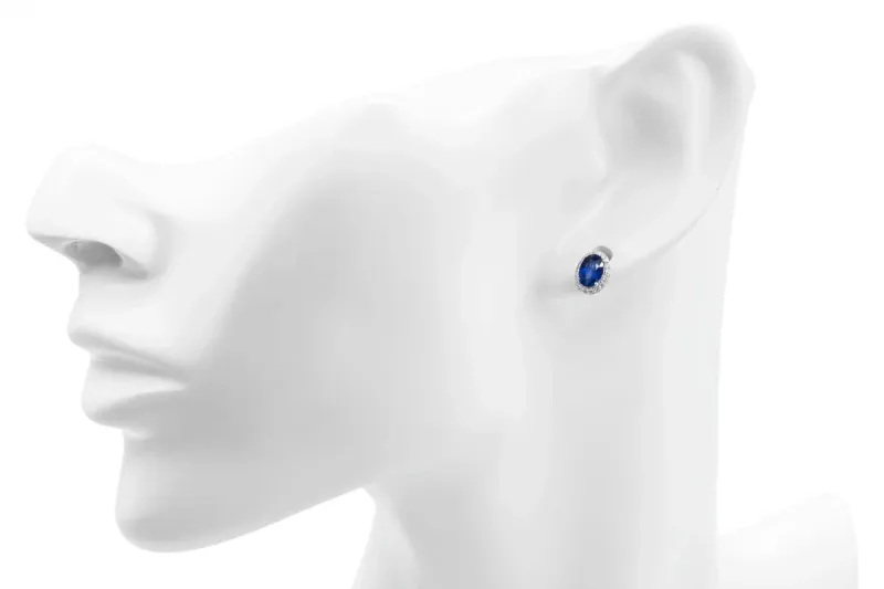 18ct White Gold Sapphire & Diamond Halo Stud Earrings 1.53ct