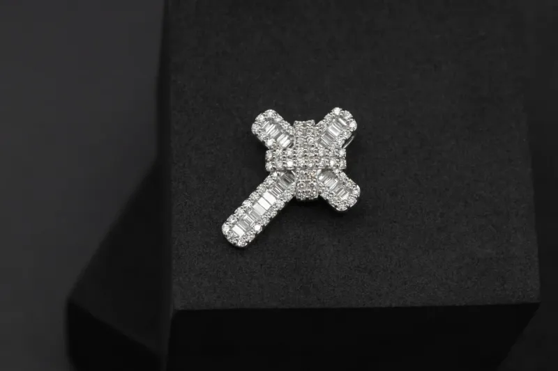 9ct White Gold Baguette Diamond Cross Pendant 0.85ct