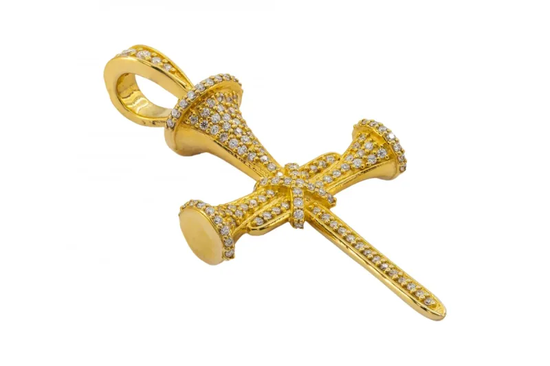 9ct Yellow Gold Diamond Nail Cross Pendant 0.56cts