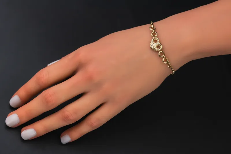 14ct Yellow Gold Heart Bracelet 8" 2.9g