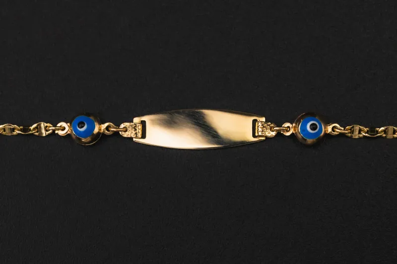 4ct Yellow Gold Evil Eye ID Bracelet 6" 2.1g