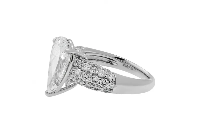 18ct White Gold Pear Cut Diamond Pavé Engagement Ring 3.07ct GIA Certified