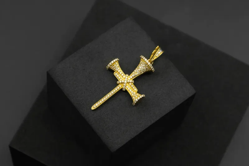 9ct Yellow Gold Diamond Nail Cross Pendant 0.56cts