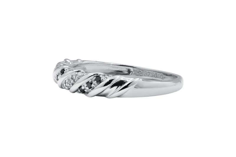 9ct White Gold Micro Pave Black and White Diamond Ring 0.10ct