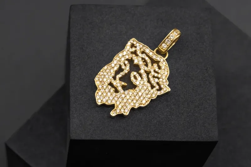 14ct Yellow Gold Cut Out Jesus Head Pendant 1.95cts