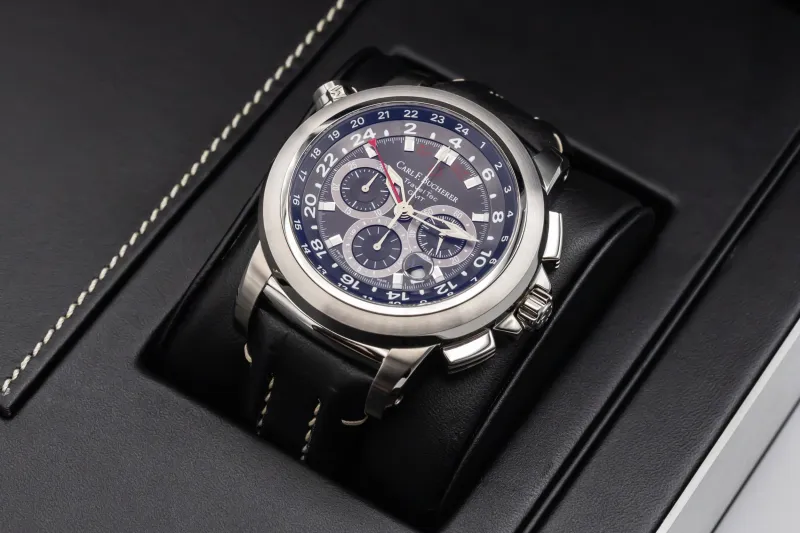 Carl F. Bucherer Patravi Traveltec GMT 47mm Black Leather 10620.08.33.01 Circa 2007