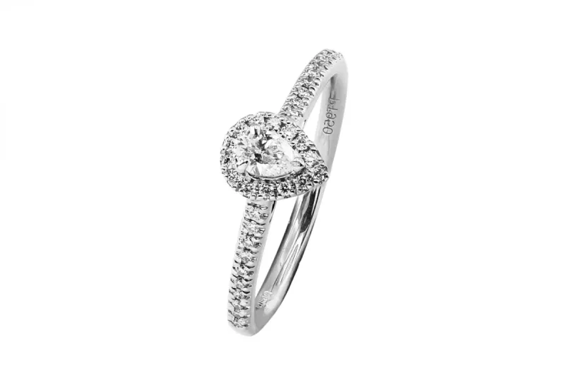 Platinum Heart Diamond Halo Ring With Pavé Shoulders 0.33ct