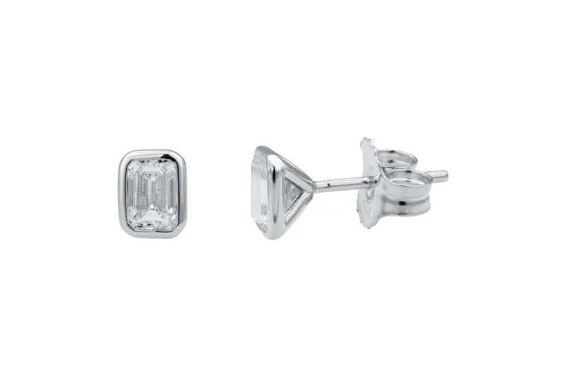 Sterling Silver Lab Grown Emerald Cut Diamond Stud Earrings 1.06ct
