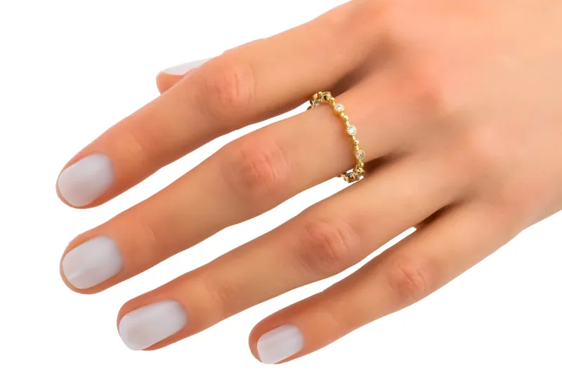 14ct Yellow Gold Full Brilliant Cut Cubic Zirconia Milgrain Rub Over Eternity Ring 1.60g