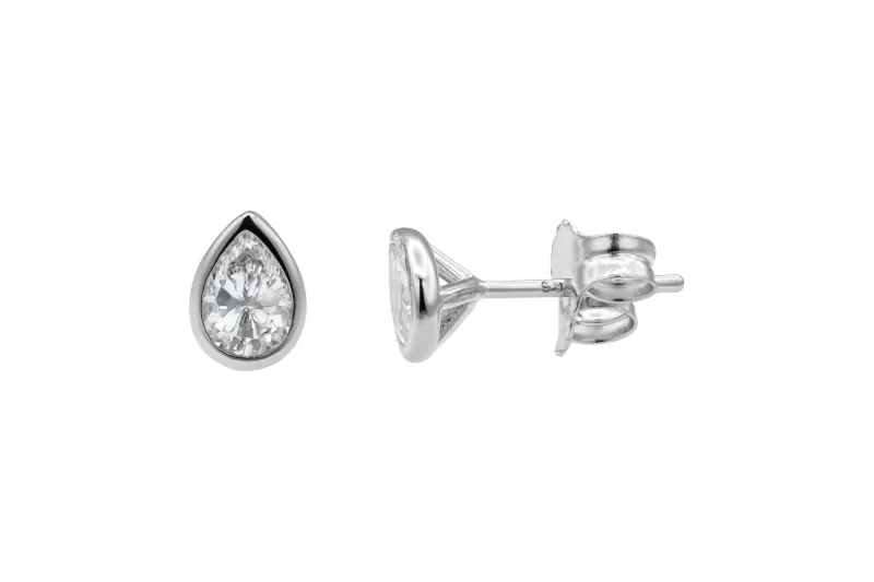 Sterling Silver Lab Grown Pear Cut Diamond Stud Earrings 1.04ct