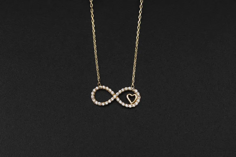 14ct Yellow Gold Cubic Zirconia Infinity Necklace 17" 2.20g