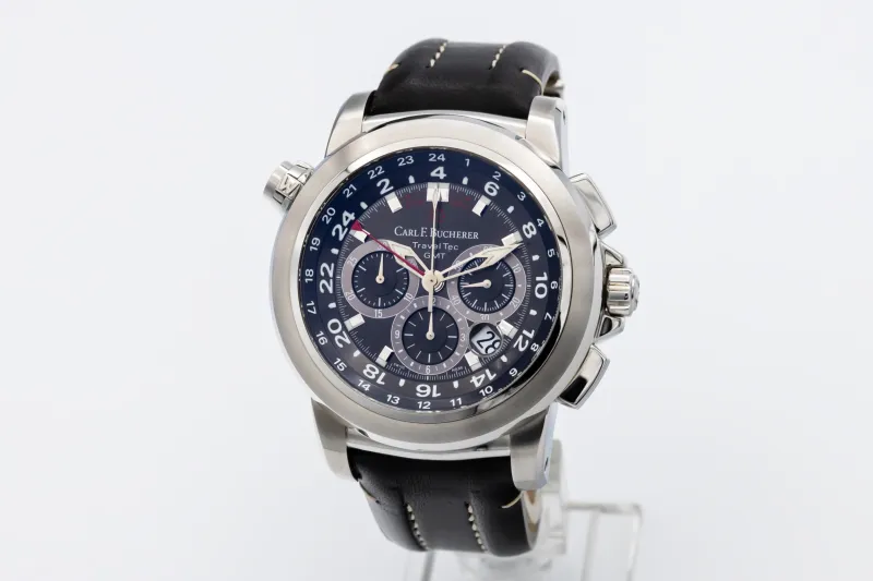 Carl F. Bucherer Patravi Traveltec GMT 47mm Black Leather 10620.08.33.01 Circa 2007