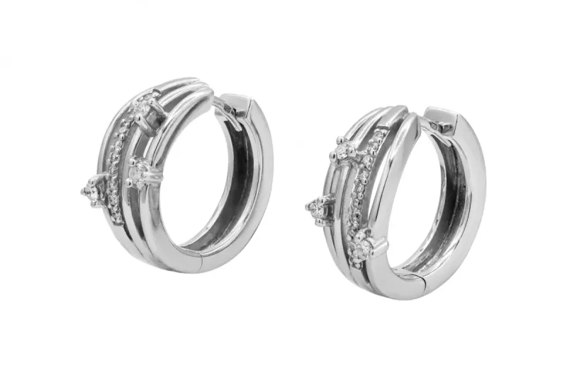 18ct White Gold Diamond Multi-Row Hoop Earrings 0.35ct