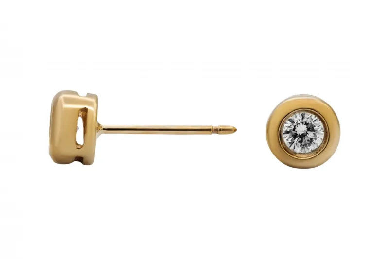 9ct Yellow Gold Rub Over Diamond Stud Earrings 0.60ct