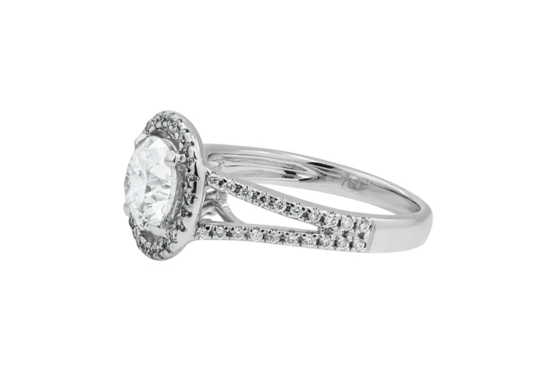 18ct White Gold Round Halo Lab Diamond Ring 1.48ct IGI Certified