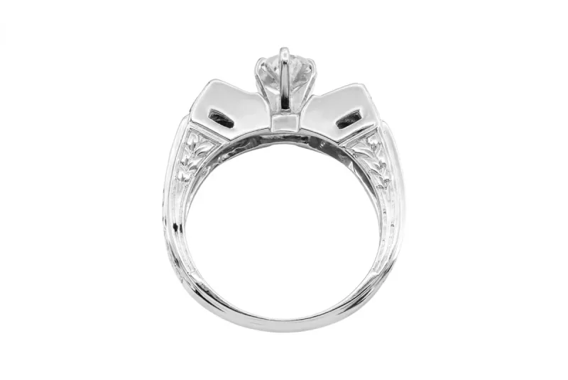14ct White Gold Princess Cut Diamond Three Stone Ring With Detailed Shoulders 1.00ct