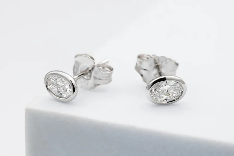 Sterling Silver Lab Grown Oval Cut Diamond Stud Earrings 1.02ct