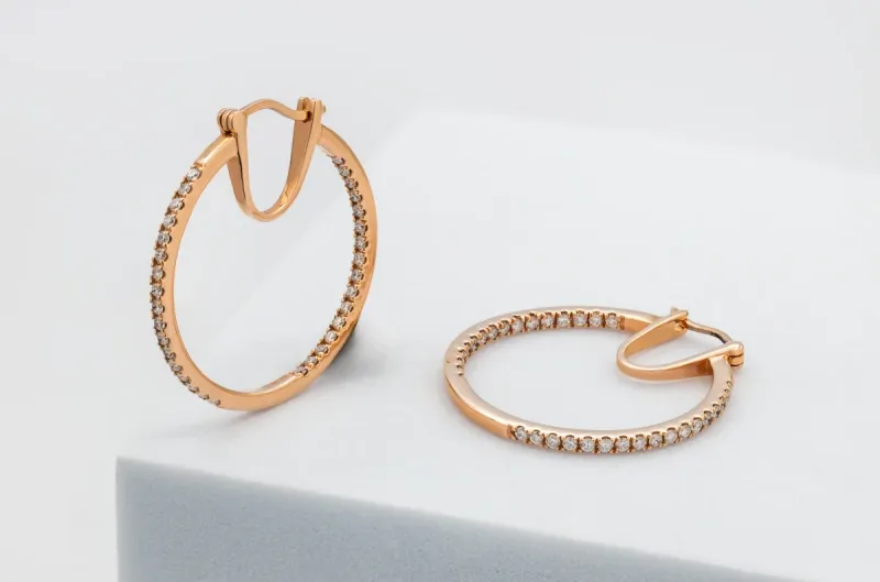 18ct Rose Gold Elegant Pavé Set Diamond Hoops 0.55ct