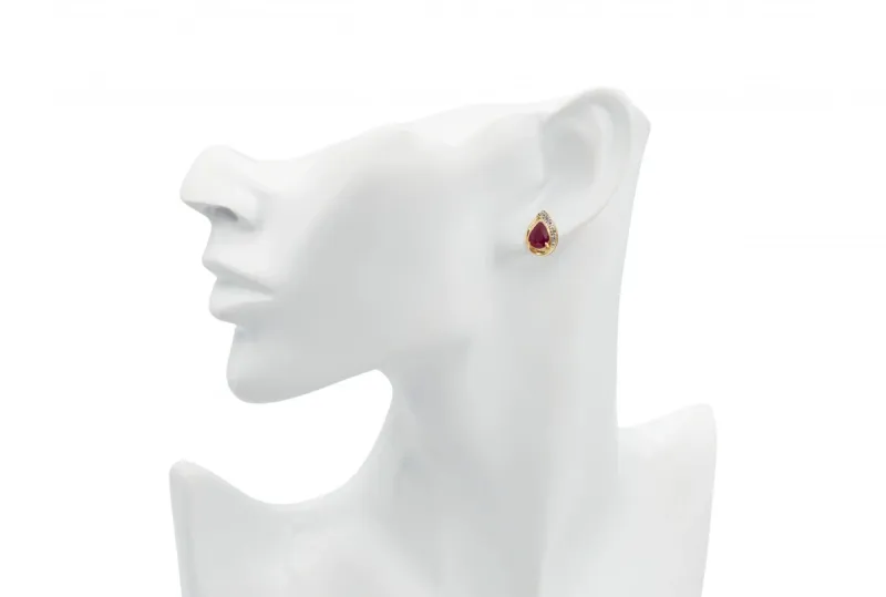 9ct Yellow Gold Ruby & Diamond Stud Earrings 0.005ct