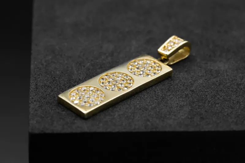 9ct Yellow Gold Cubic Zirconia Dog Tag  Pendant