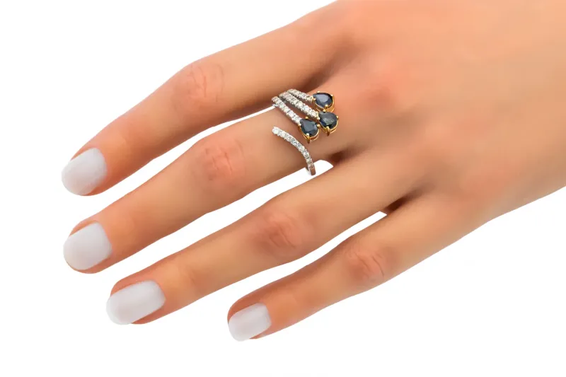 18ct White Gold Diamond & Sapphire Dress Ring – 1.29ct Sapphire & 0.34ct Diamonds