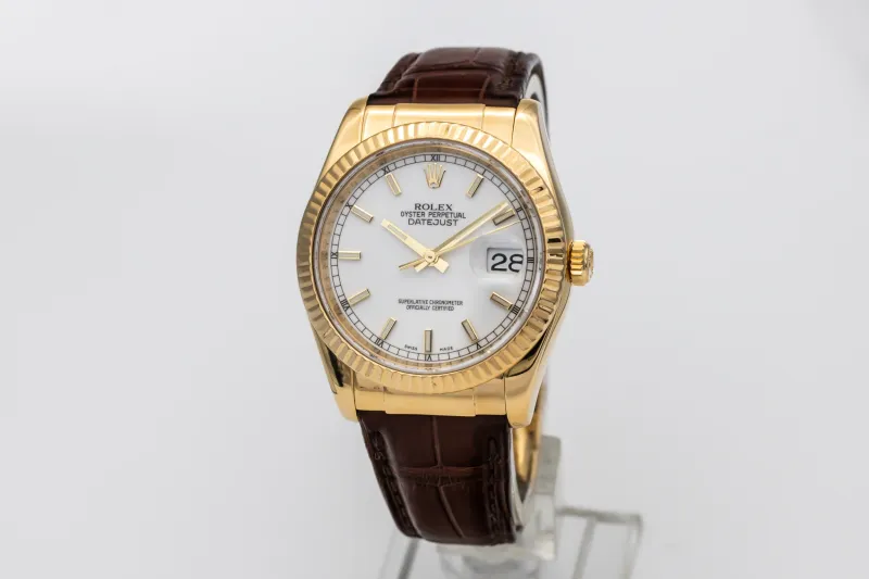 Rolex DateJust 36mm Brown Leather Strap 116138 2010