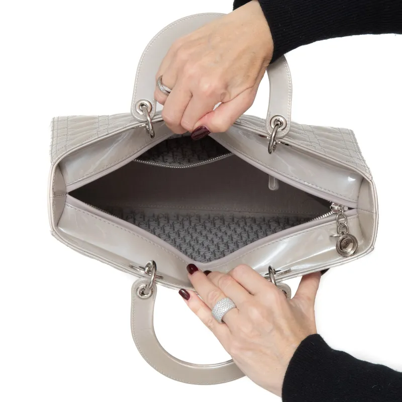 Dior Large Lady Dior Grey Patent Leather Bag